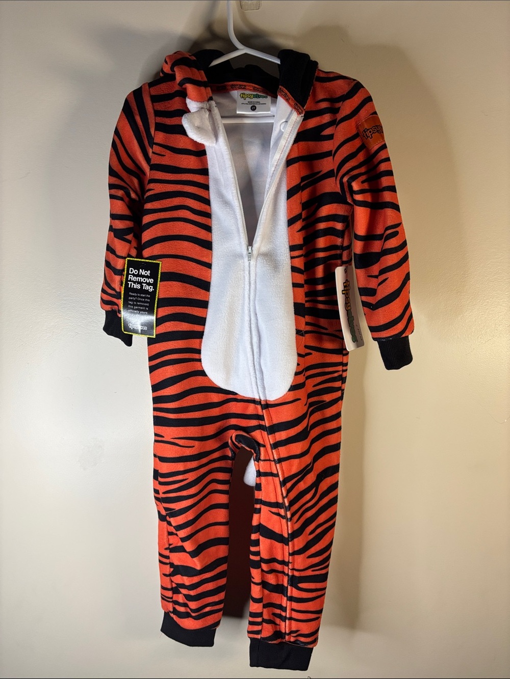 Tipsy Elves Orange and Black Tiger-Stripe Hooded One-Piece Bodysuit